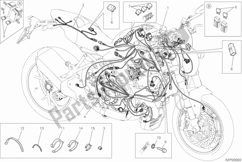 Alle onderdelen voor de Kabelboom van de Ducati Monster 1200 R USA 2017